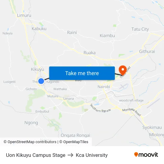 Uon Kikuyu Campus Stage to Kca University map