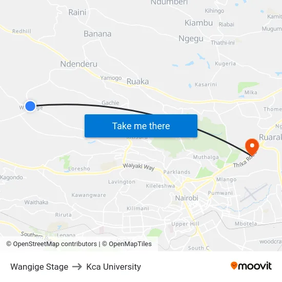Wangige Stage to Kca University map