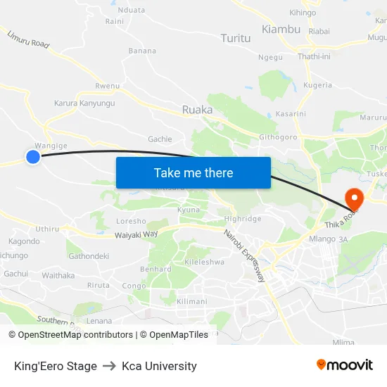 King'Eero Stage to Kca University map