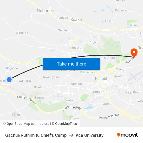 Gachui/Ruthimitu Chief's Camp to Kca University map