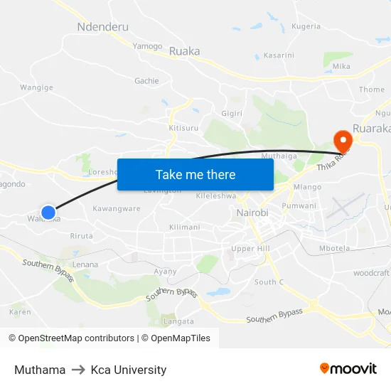 Muthama to Kca University map