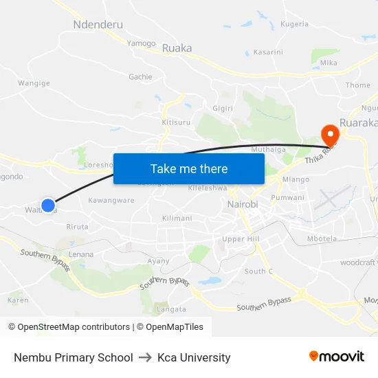 Nembu Primary School to Kca University map