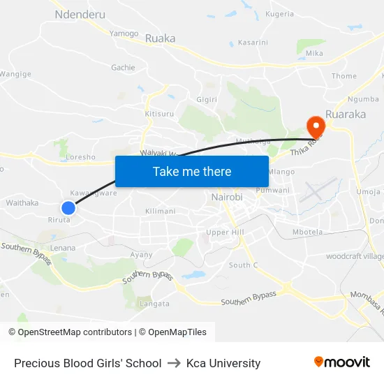 Precious Blood Girls' School to Kca University map
