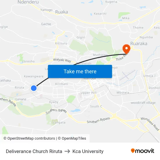 Deliverance Church Riruta to Kca University map