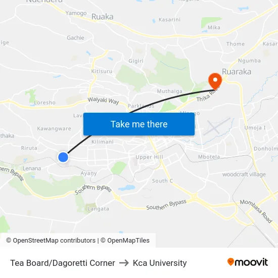 Tea Board/Dagoretti Corner to Kca University map