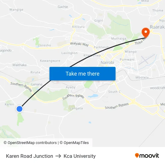 Karen Road Junction to Kca University map