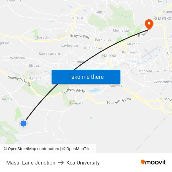 Masai Lane Junction to Kca University map