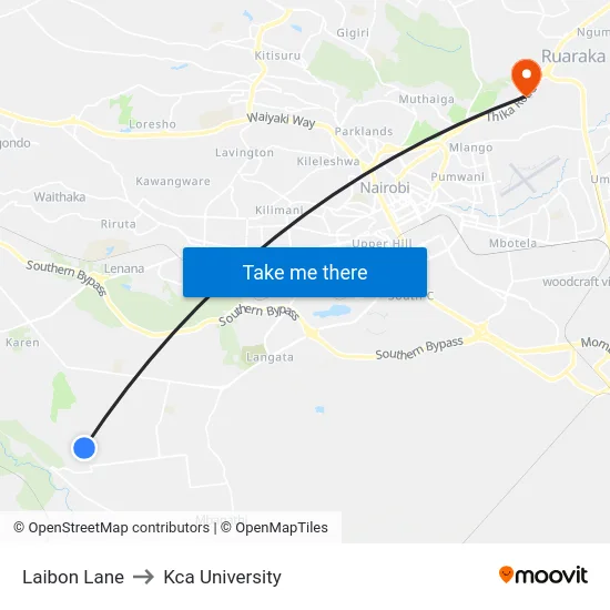 Laibon Lane to Kca University map