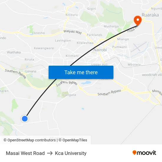 Masai West Road to Kca University map