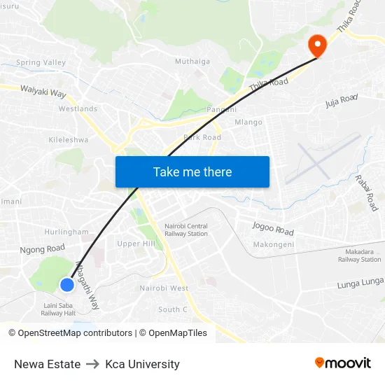 Newa Estate to Kca University map