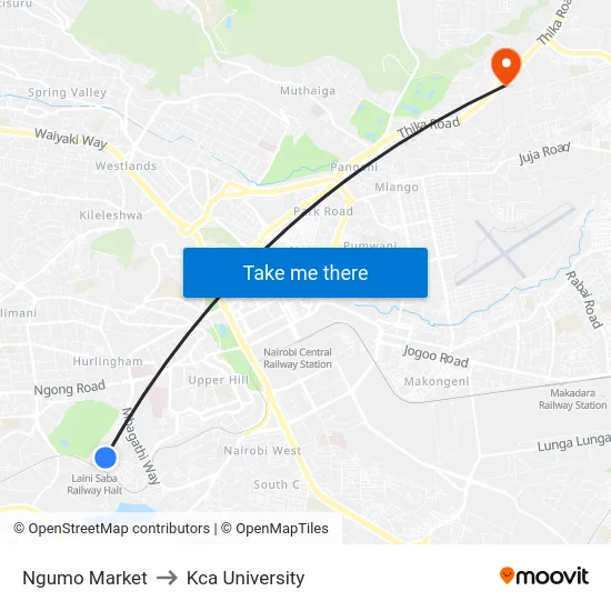 Ngumo Market to Kca University map