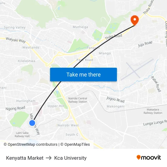 Kenyatta Market to Kca University map