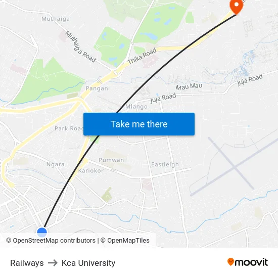 Railways to Kca University map