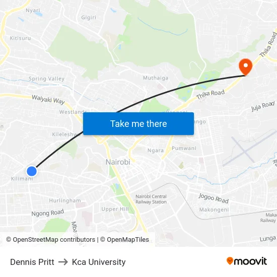 Dennis Pritt to Kca University map