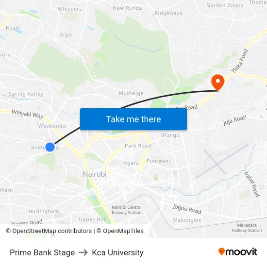 Prime Bank Stage to Kca University map