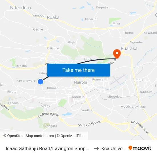 Isaac Gathanju Road/Lavington Shopping Centre to Kca University map