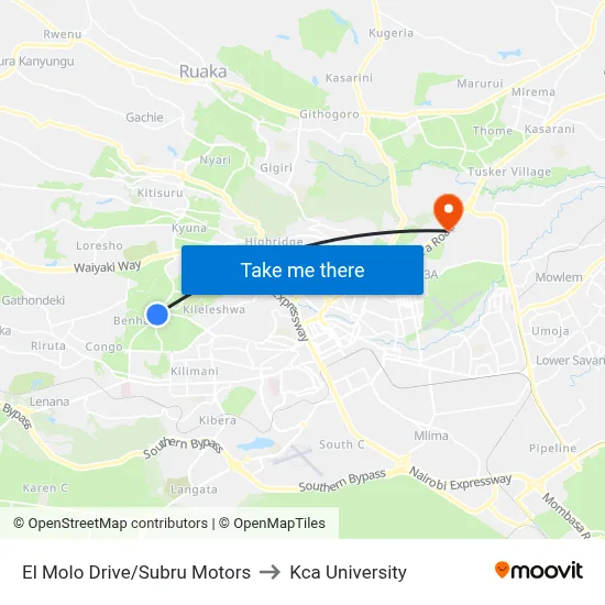 El Molo Drive/Subru Motors to Kca University map