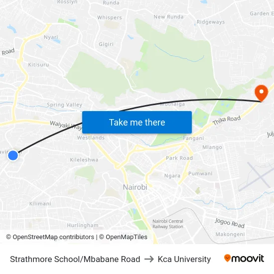 Strathmore School/Mbabane Road to Kca University map