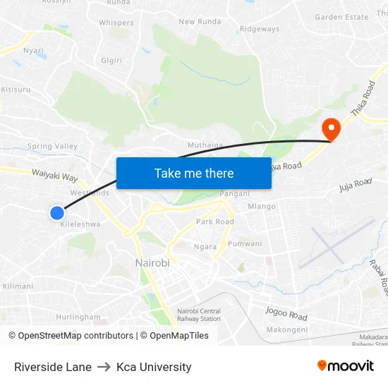 Riverside Lane to Kca University map
