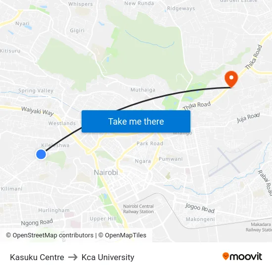 Kasuku Centre to Kca University map