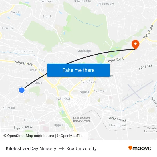 Kileleshwa Day Nursery to Kca University map