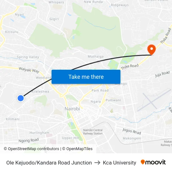 Ole Kejuodo/Kandara Road Junction to Kca University map