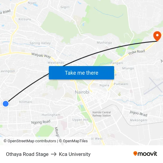 Othaya Road Stage to Kca University map