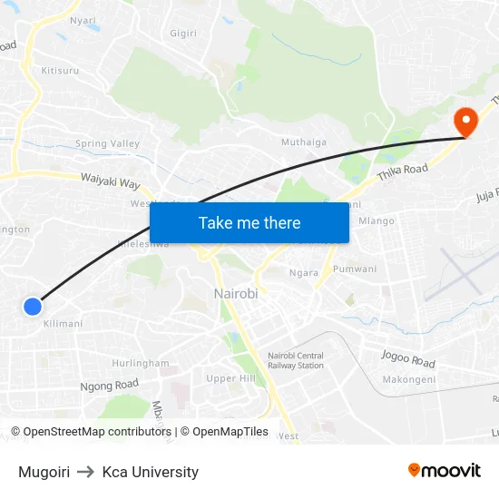 Mugoiri to Kca University map
