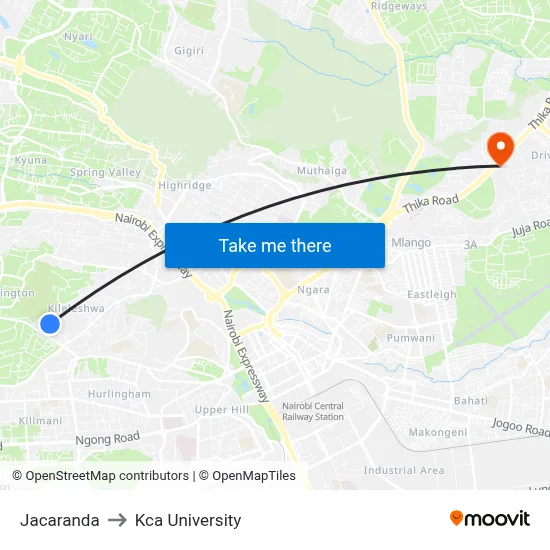 Jacaranda to Kca University map