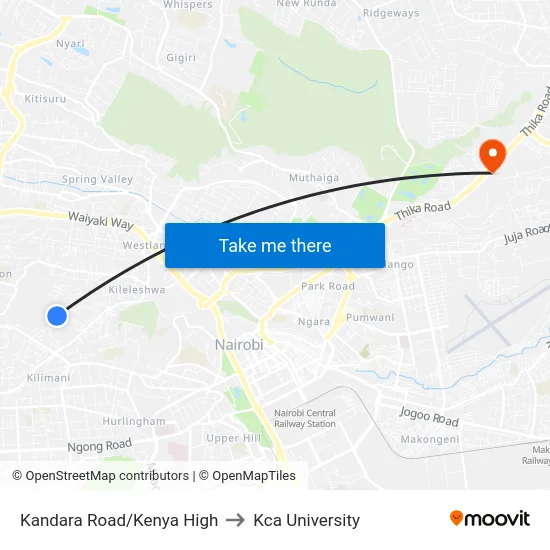 Kandara Road/Kenya High to Kca University map