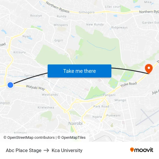 Abc Place Stage to Kca University map
