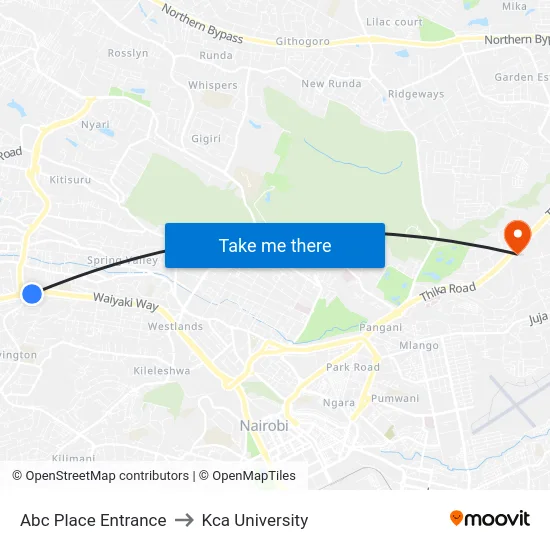 Abc Place Entrance to Kca University map