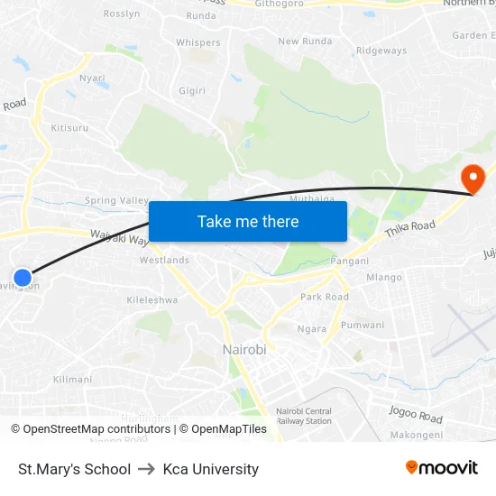 St.Mary's School to Kca University map