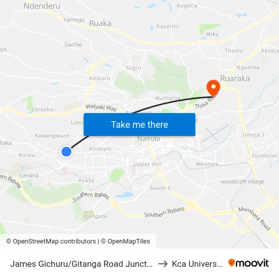 James Gichuru/Gitanga Road Junction to Kca University map