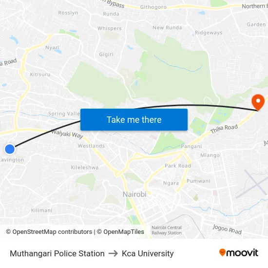 Muthangari Police Station to Kca University map