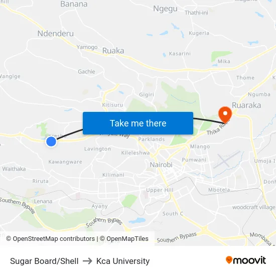 Sugar Board/Shell to Kca University map