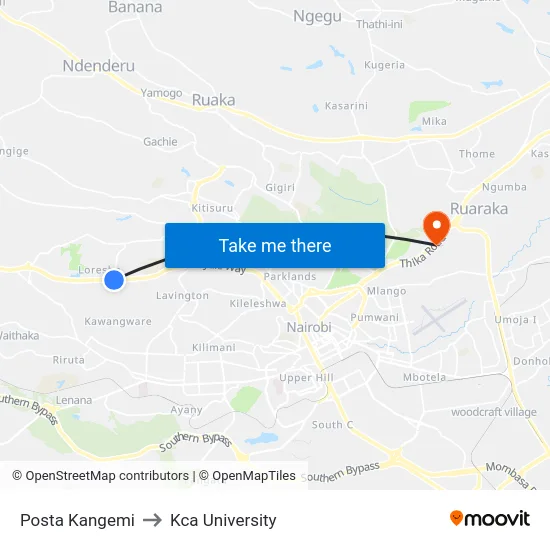 Posta Kangemi to Kca University map