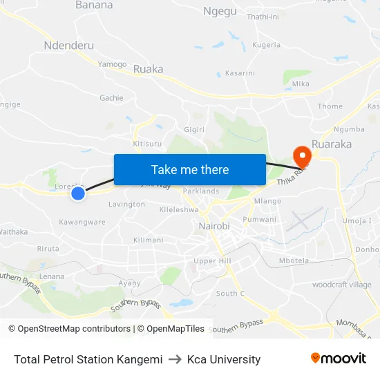 Total Petrol Station Kangemi to Kca University map