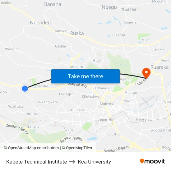 Kabete Technical Institute to Kca University map