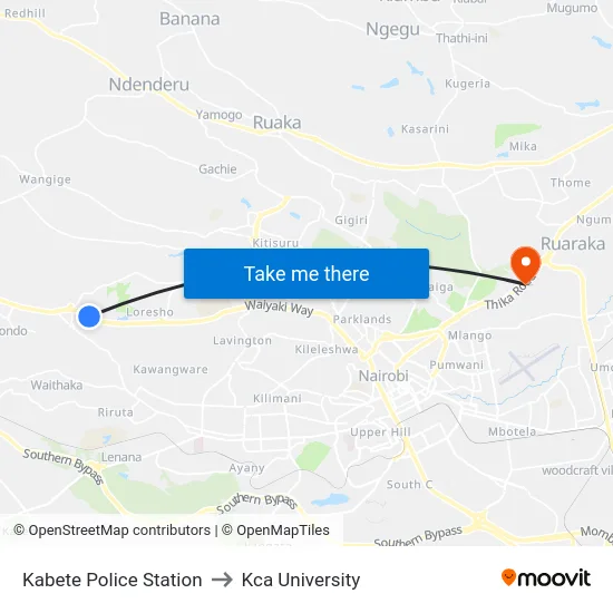 Kabete Police Station to Kca University map