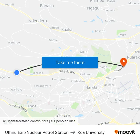 Uthiru Exit/Nucleur Petrol Station to Kca University map