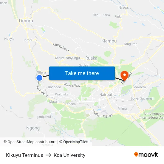 Kikuyu Terminus to Kca University map