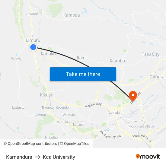 Kamandura to Kca University map