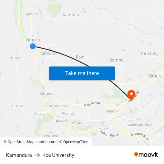 Kamandura to Kca University map