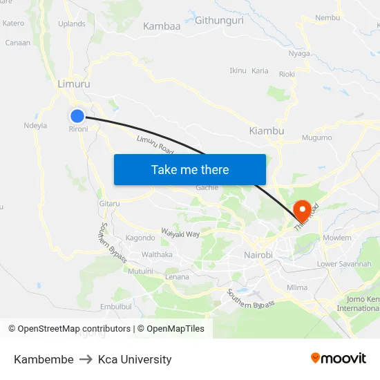 Kambembe to Kca University map