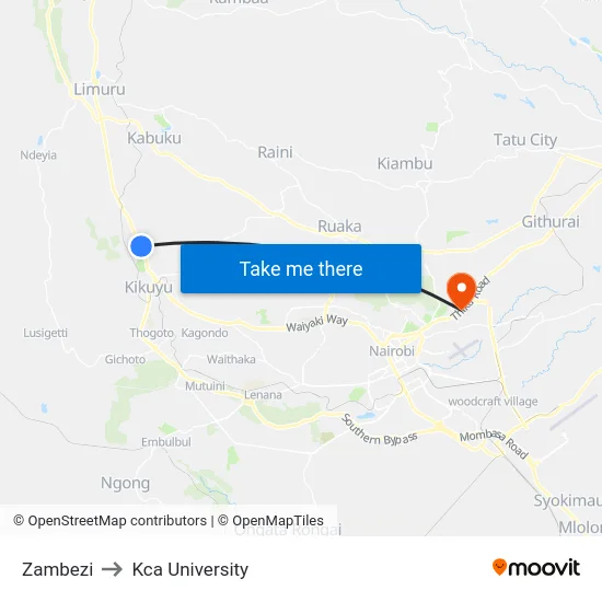 Zambezi to Kca University map