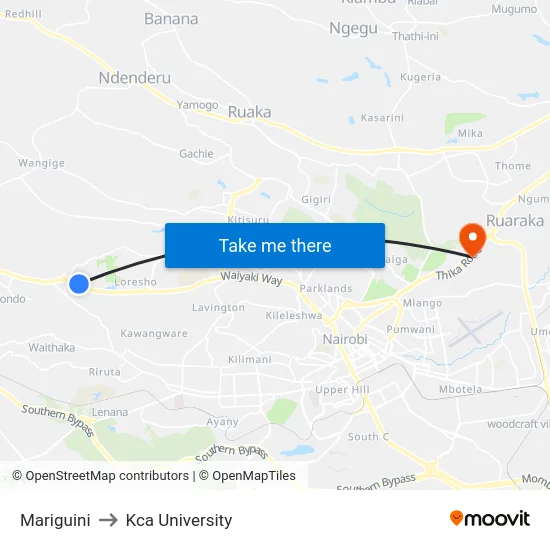 Mariguini to Kca University map