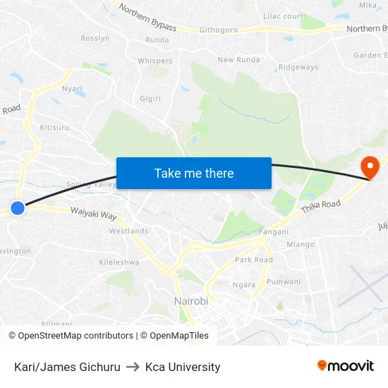 Kari/James Gichuru to Kca University map