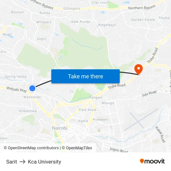 Sarit to Kca University map