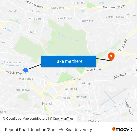 Peponi Road Junction/Sarit to Kca University map